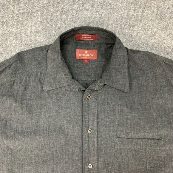 Nordstrom Dress Shirt Men L Large Charcoal Gray Natural Style Long Sleeve Collar - Picture 4 of 12